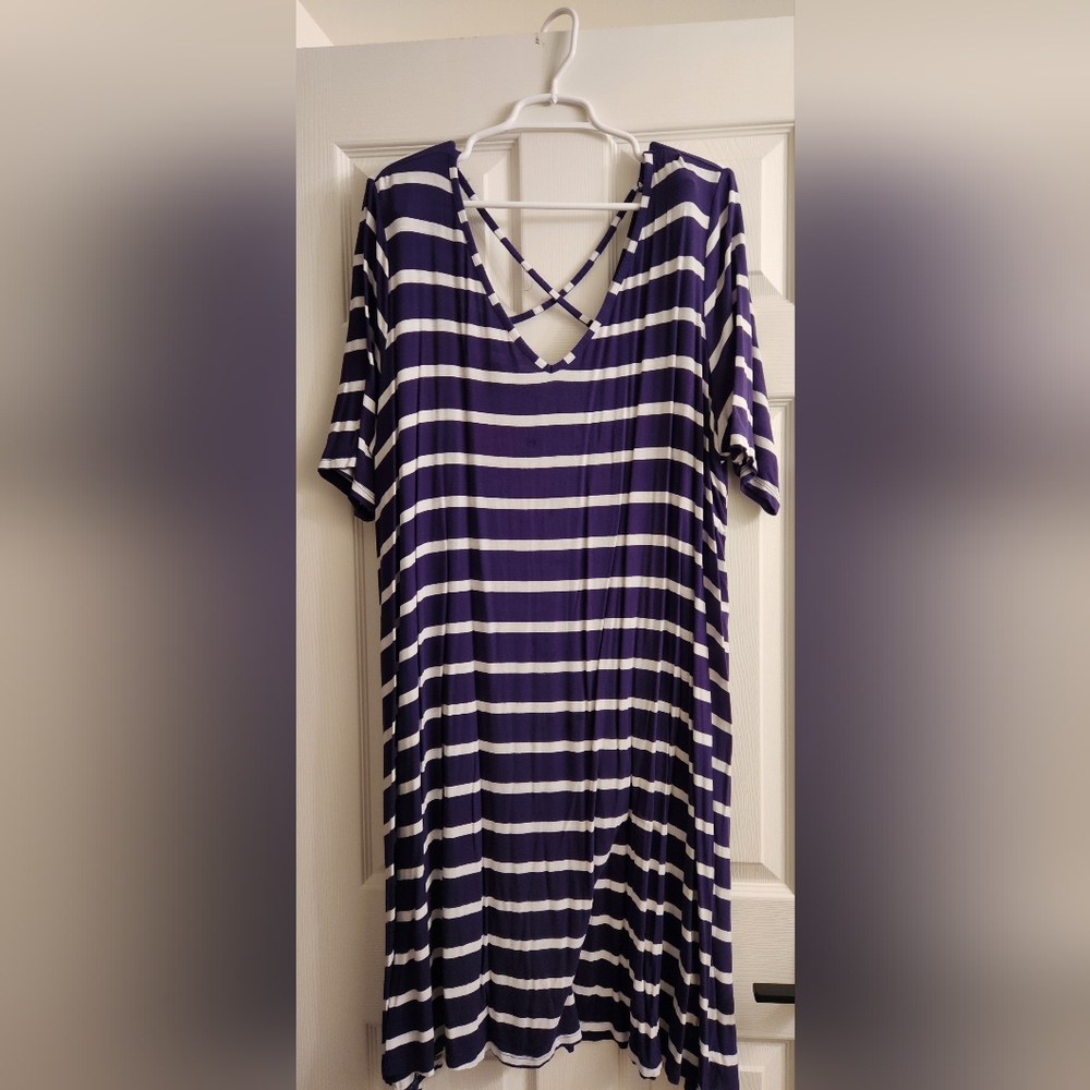 Lane Bryant 22w navy/white striped dress